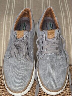 Skechers Moreno Ederson Canvas Oxford Mens 10 Shoes Taupe Grey